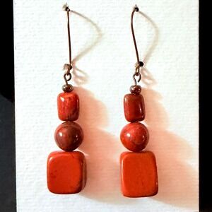 Red Jasper Stacked Stone Kidney Hoop Dangle Earrings Stephanie Aune Artist Boho